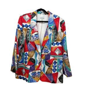 Vintage Kenneth Mitchell Abstract Geometric Blazer Jacket Women 22W USA Made